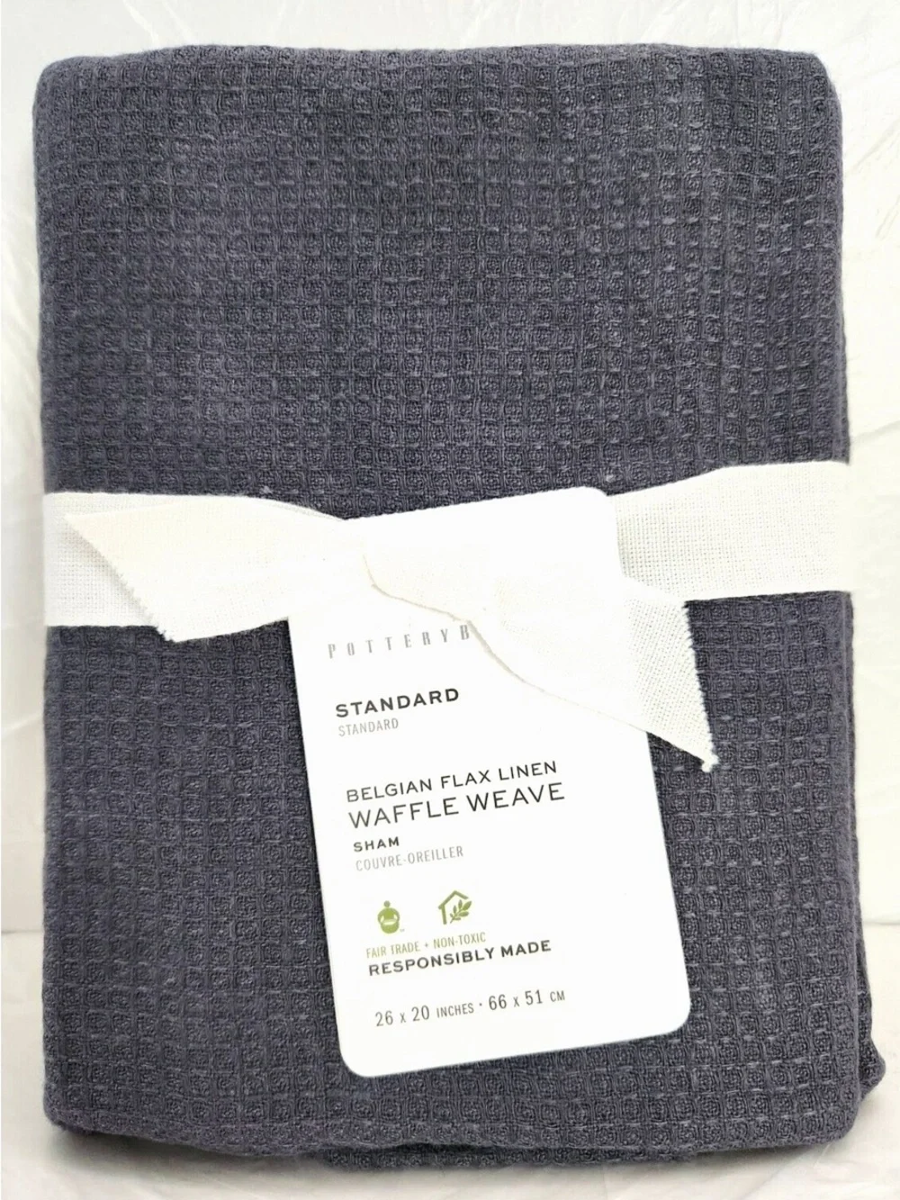 Pottery Barn Steel Blue Standard Belgian Flax Linen Waffle Weave 1-Sham 26